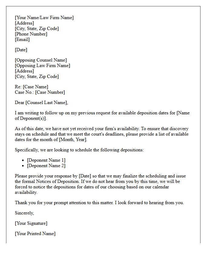 Pending Deposition Dates Status Letter