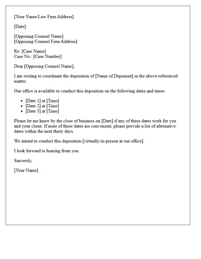 Opposing Counsel Deposition Availability Letter