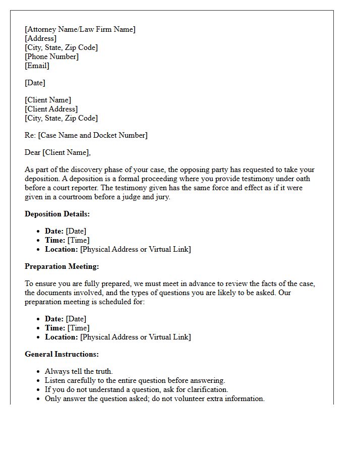 Client Deposition Preparation and Scheduling Letter