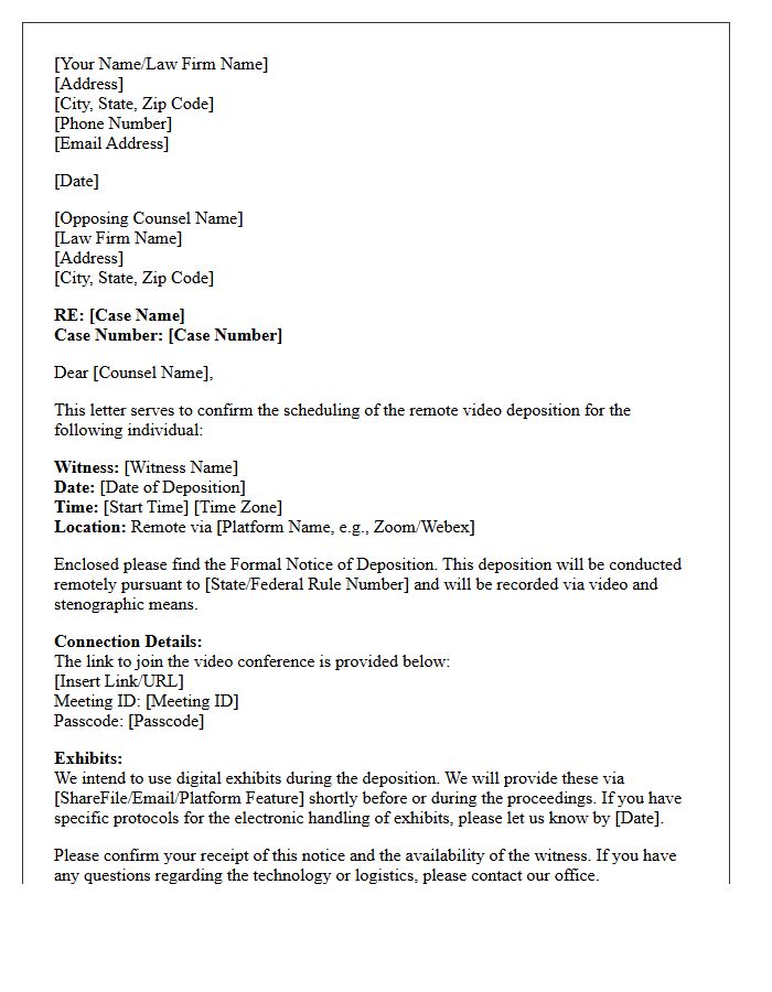 Remote Video Deposition Scheduling Letter