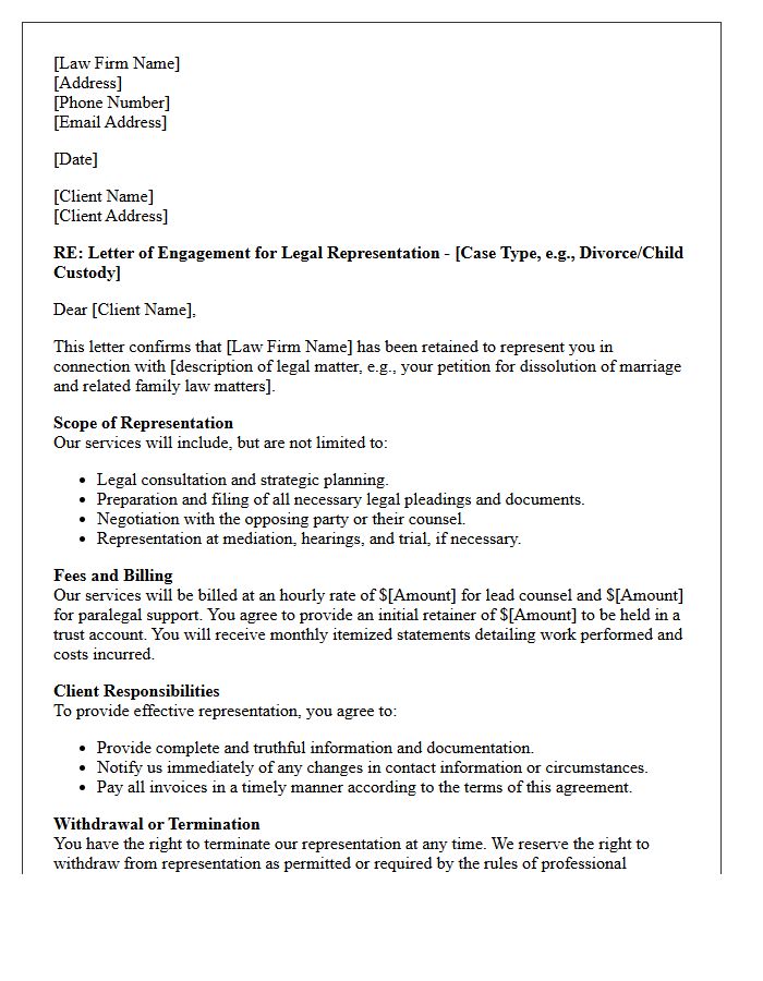 Divorce and Family Law Representation Letter