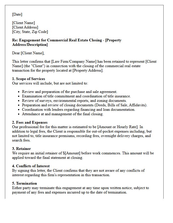 Commercial Real Estate Closing Engagement Letter