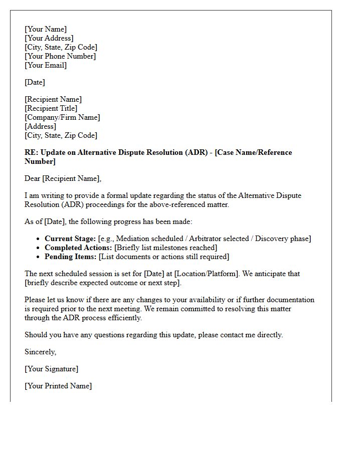 Alternative Dispute Resolution Update Letter