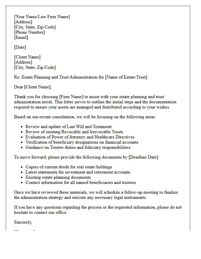Estate Planning and Trust Administration Letter