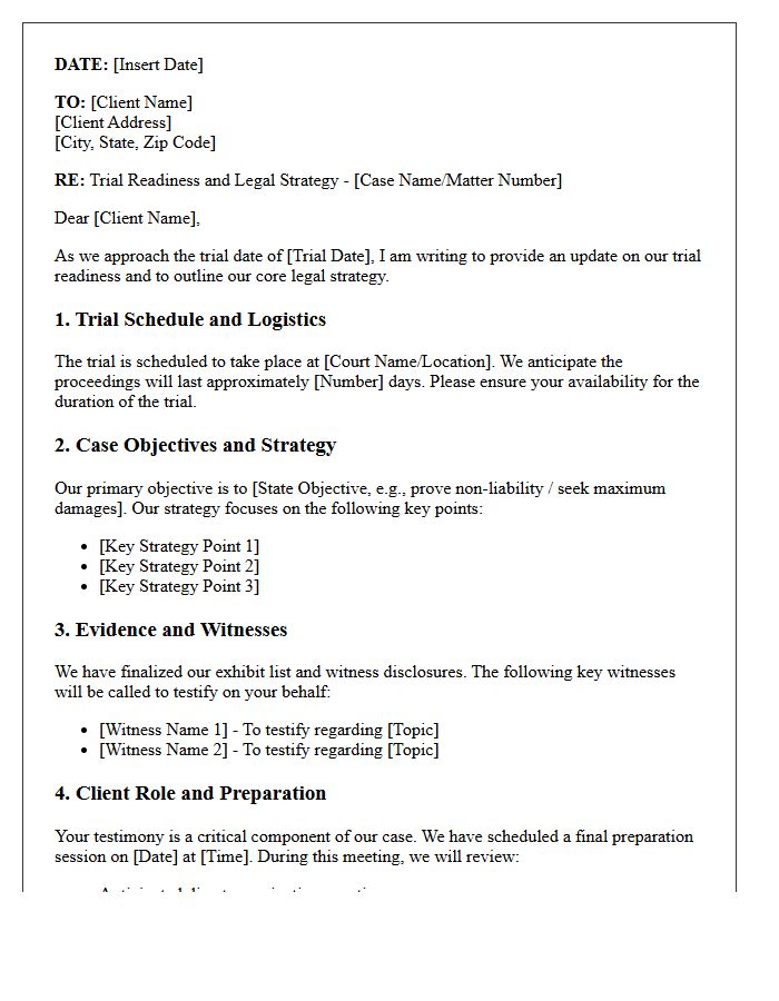 Client Trial Readiness and Strategy Letter