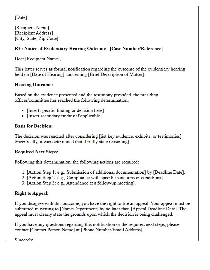 Evidentiary Hearing Outcome and Next Steps Letter
