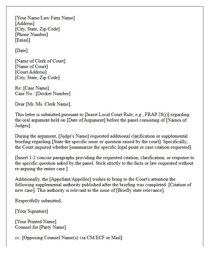 Appellate Court Oral Argument Post-Hearing Letter