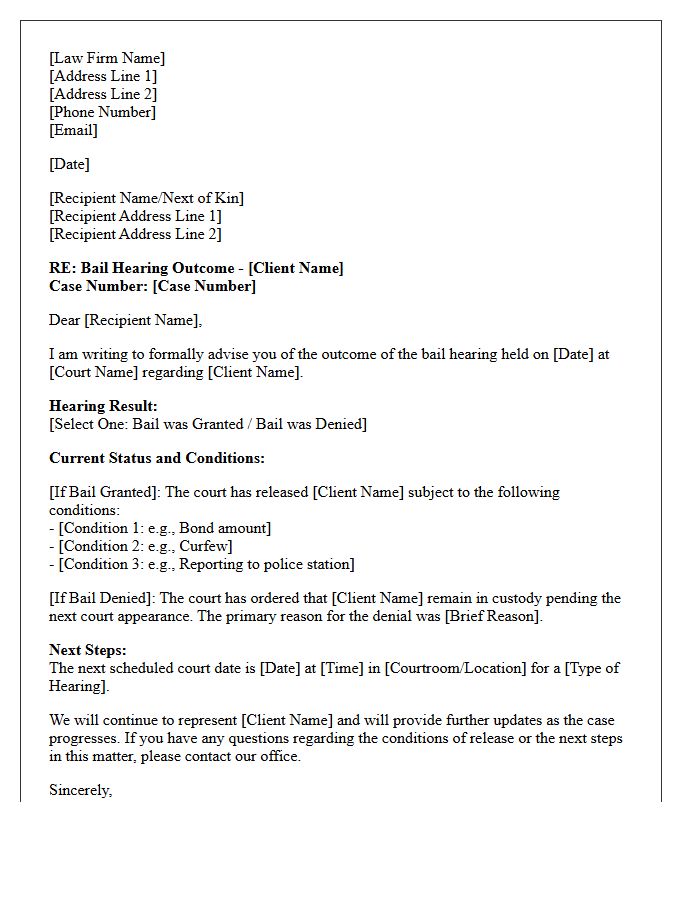 Bail Hearing Outcome and Client Status Letter