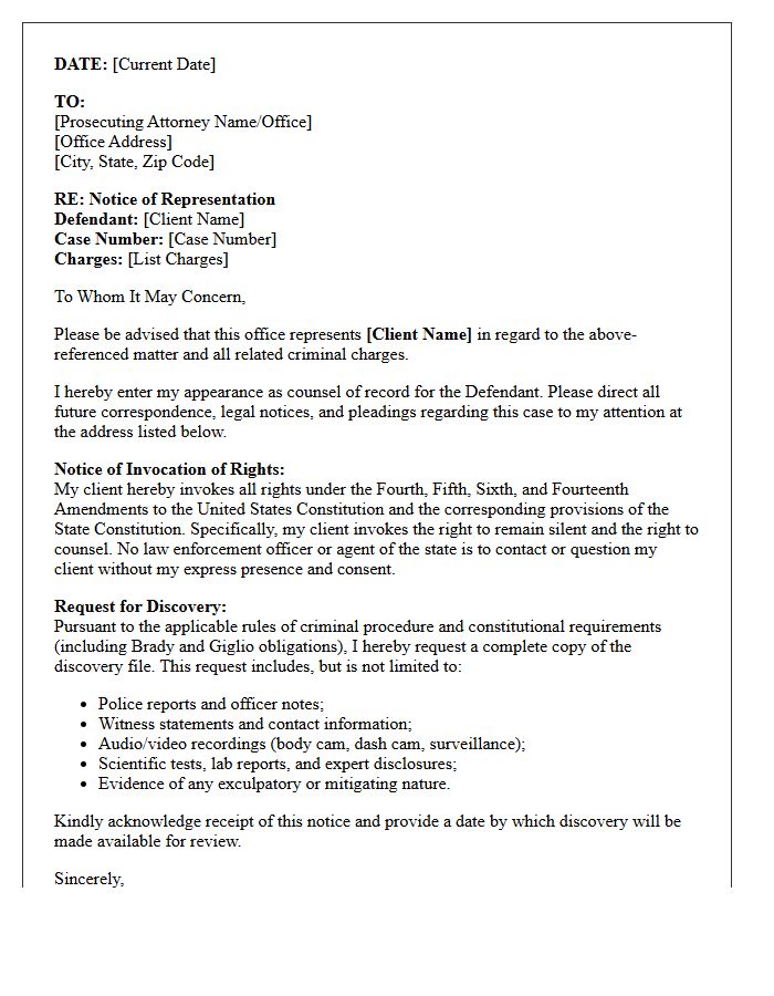 Criminal Defense General Representation Letter