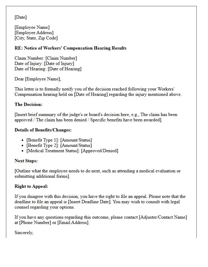 Workers Compensation Post-Hearing Outcome Letter