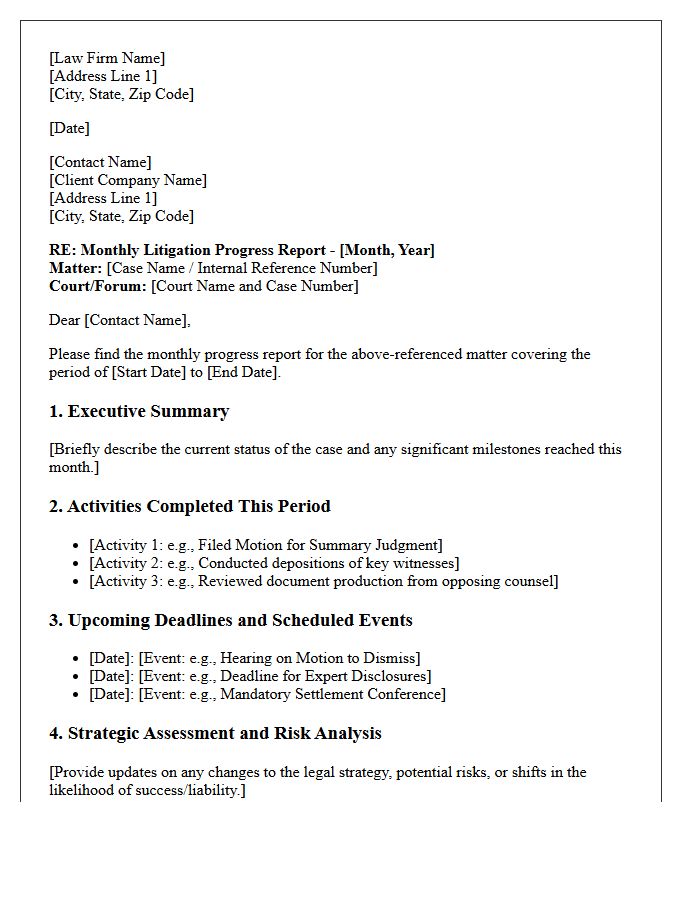 Corporate Client Monthly Litigation Progress Report Letter
