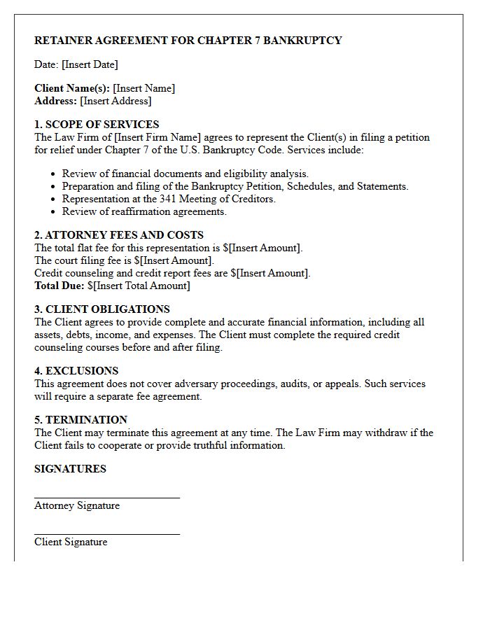 Bankruptcy Chapter Seven Filing Engagement Letter