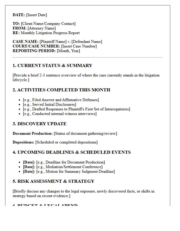 Employment Law Monthly Litigation Progress Report Letter