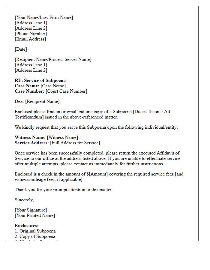 Initial Subpoena Issuance and Service Letter
