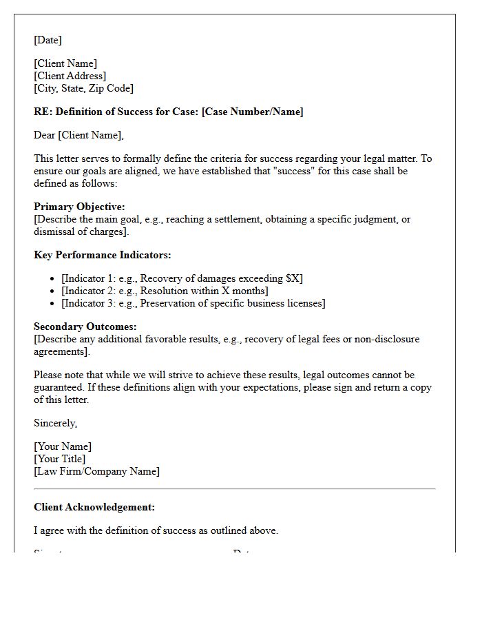 Definition of Case Success in the Letter