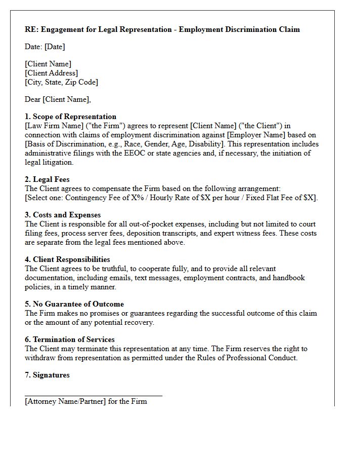 Employment Discrimination Claim Engagement Letter