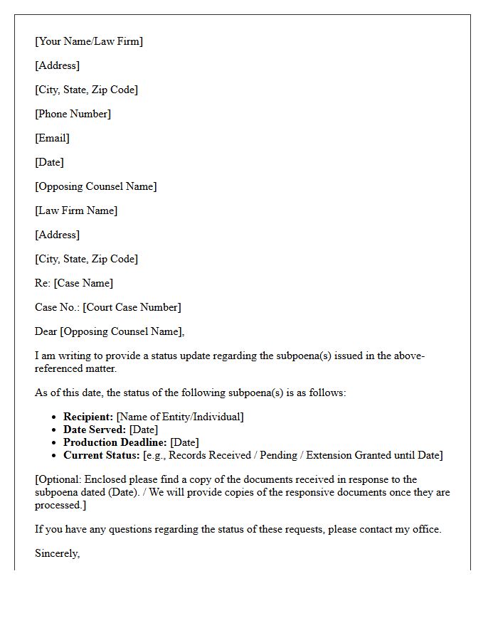 Opposing Counsel Subpoena Status Letter