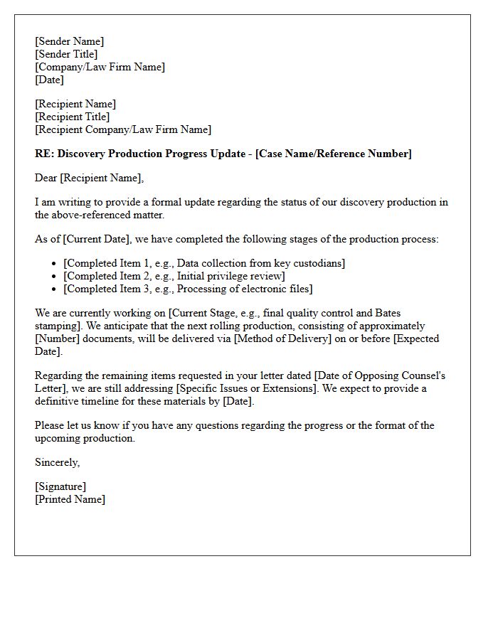 Discovery Production Progress Update Letter