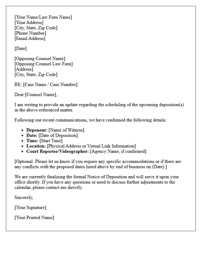 Deposition Scheduling Coordination Update Letter