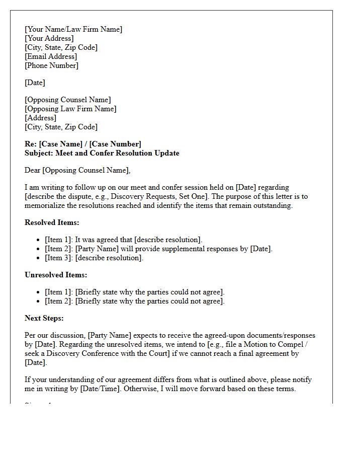 Meet and Confer Resolution Update Letter