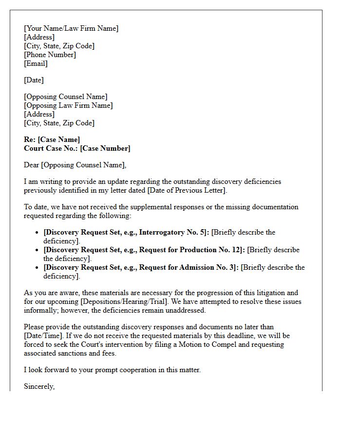Outstanding Discovery Deficiencies Update Letter