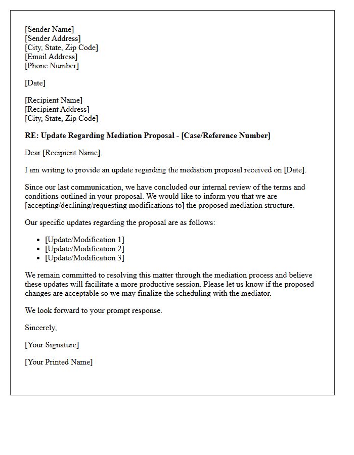 Mediation Proposal Response Update Letter