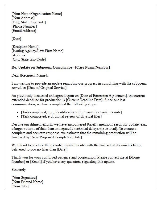 Subpoena Compliance Extension Update Letter