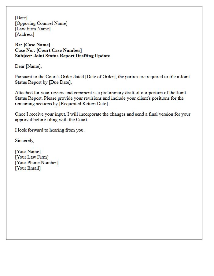 Joint Status Report Drafting Update Letter