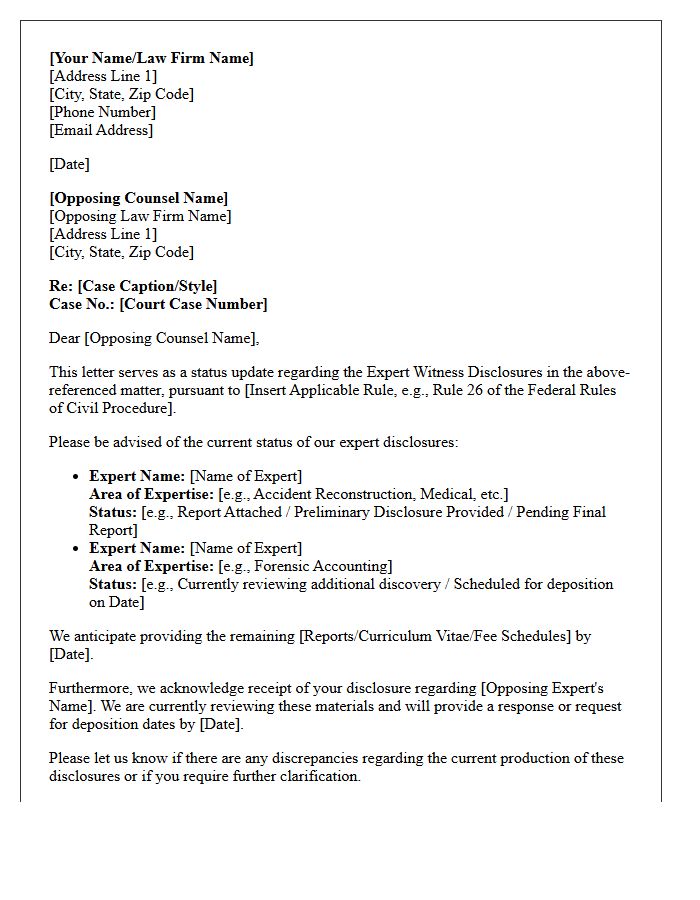 Expert Witness Disclosure Status Update Letter