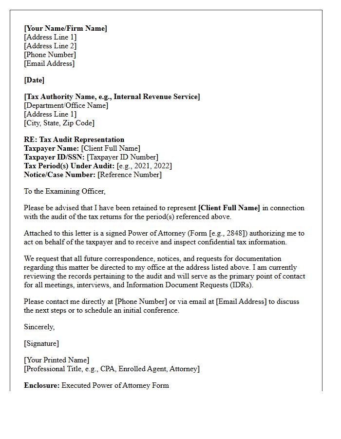Tax Audit Defense Representation Letter