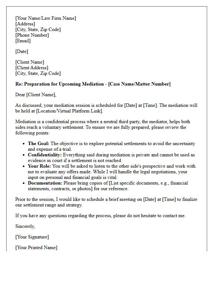 Initial Client Mediation Preparation Letter