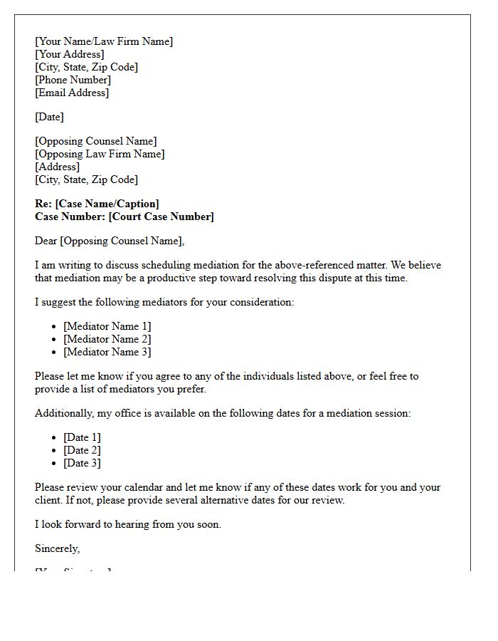 Opposing Counsel Mediation Scheduling Letter