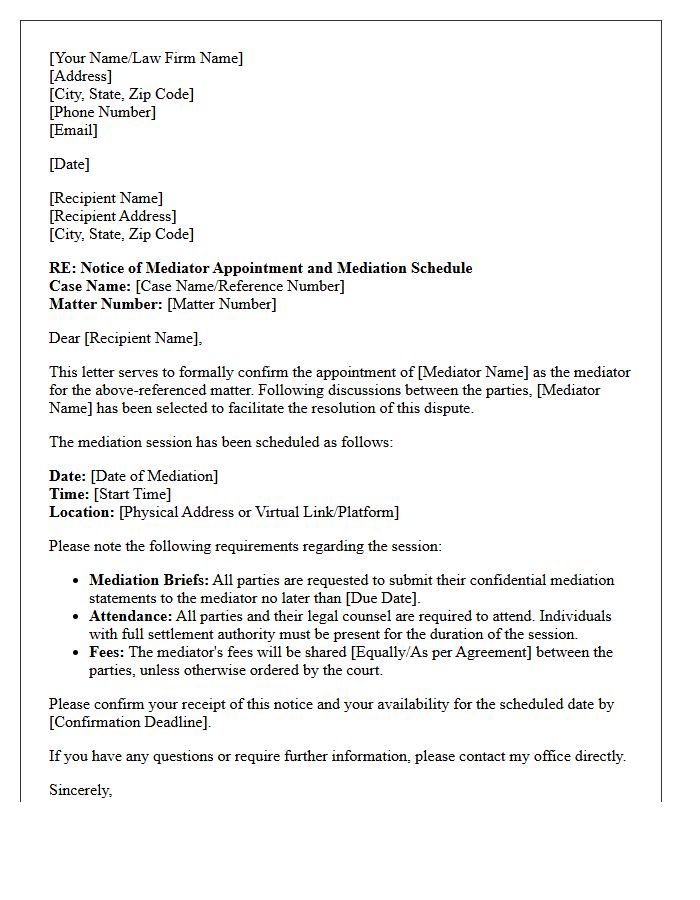 Mediator Appointment And Scheduling Letter