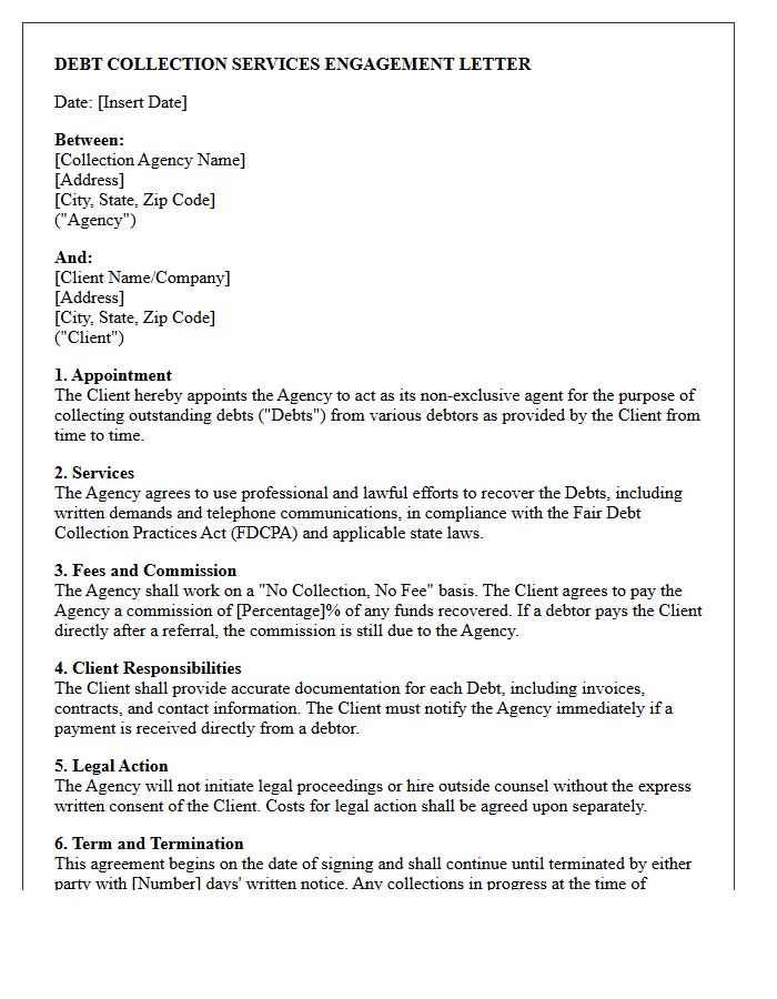 Standard Debt Collection Services Engagement Letter