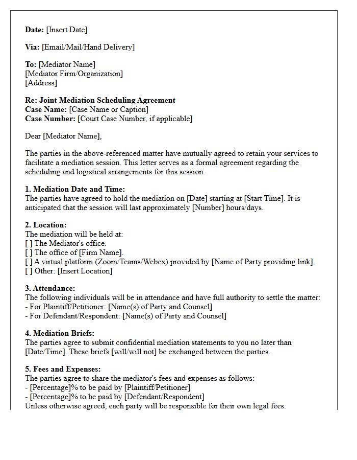Joint Mediation Scheduling Agreement Letter