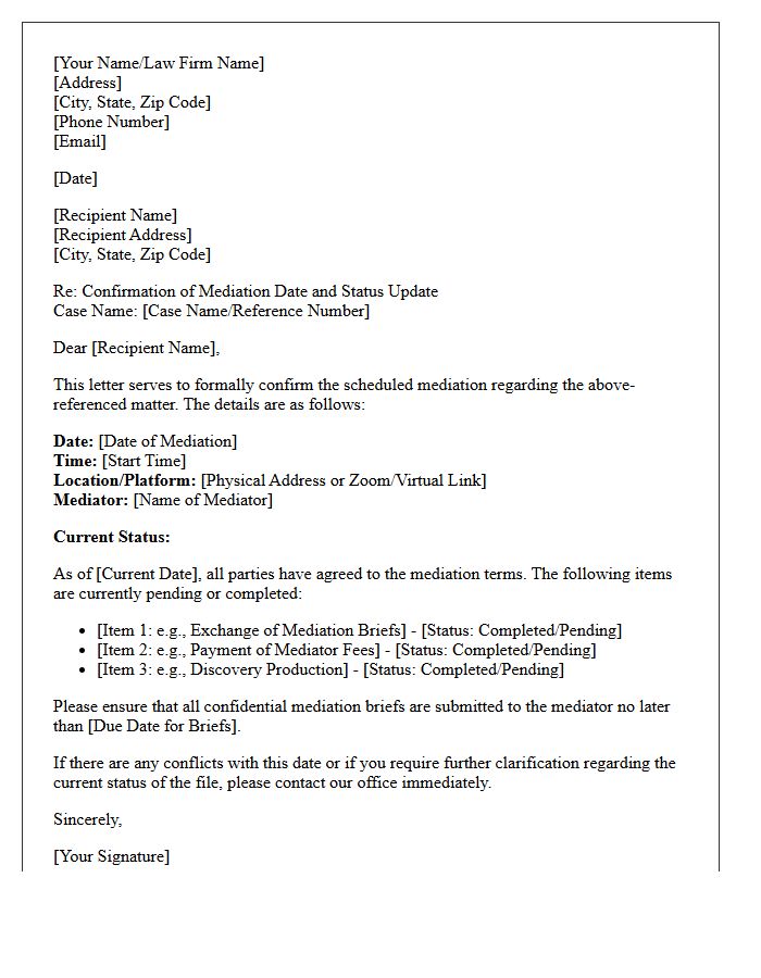 Mediation Date Confirmation And Status Letter