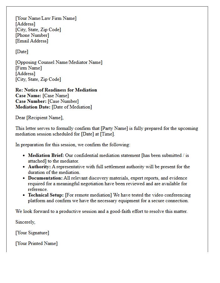 Final Mediation Preparation Readiness Letter