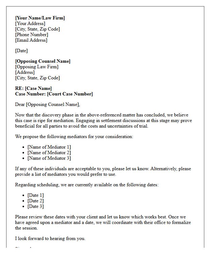 Post-Discovery Mediation Scheduling Letter