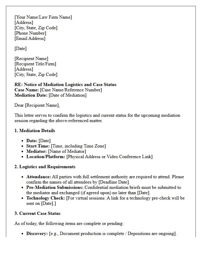Letter Outlining Mediation Logistics And Status