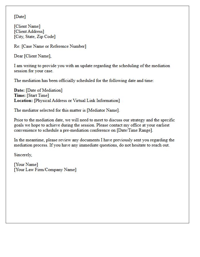 Client Update Letter On Mediation Scheduling