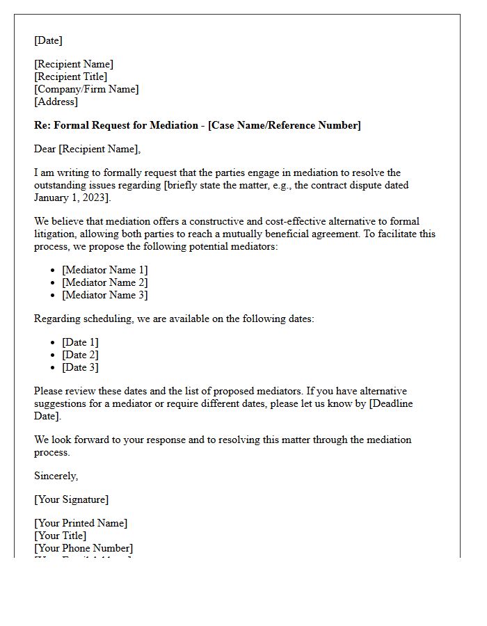 Formal Mediation Scheduling Request Letter