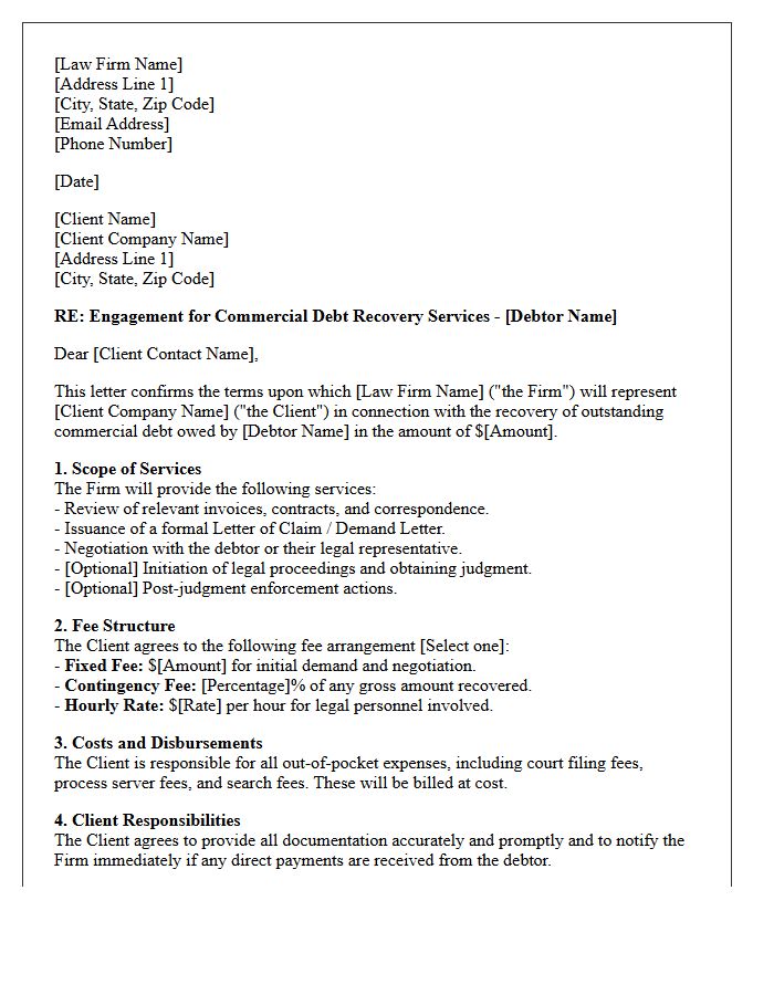Commercial Debt Recovery Legal Engagement Letter