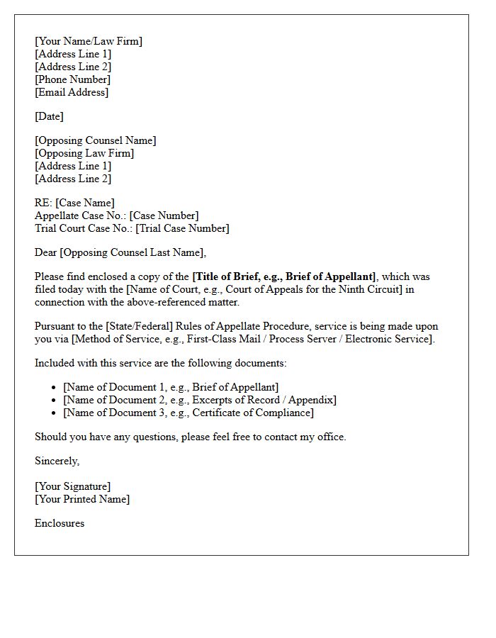 Opposing Counsel Appellate Brief Service Letter