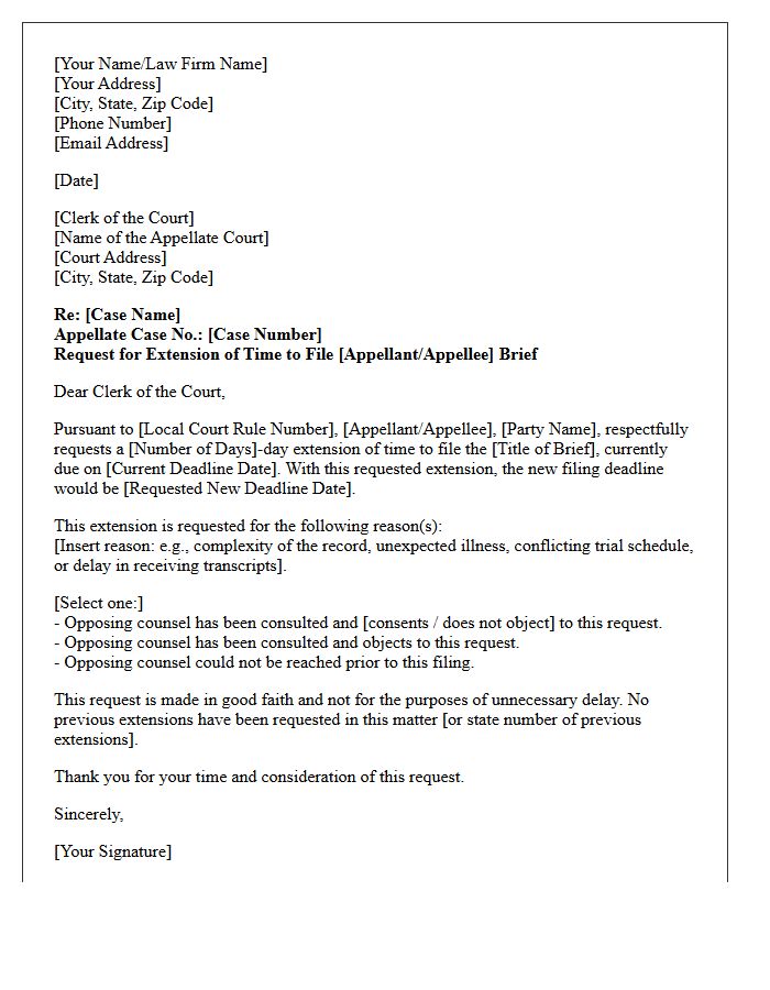 Appellate Brief Filing Deadline Extension Letter