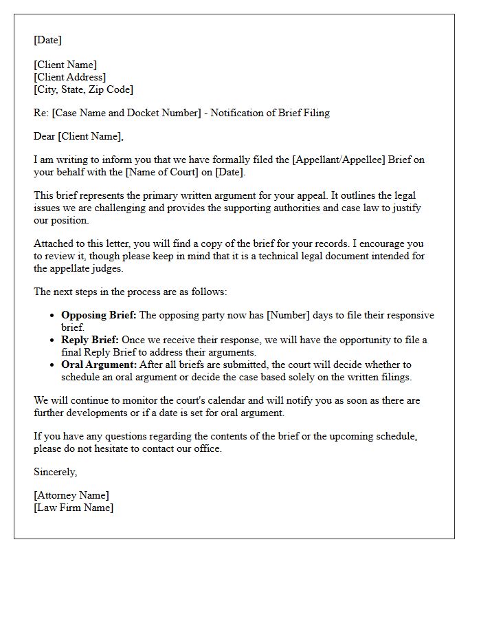 Client Update Appellate Brief Filing Status Letter