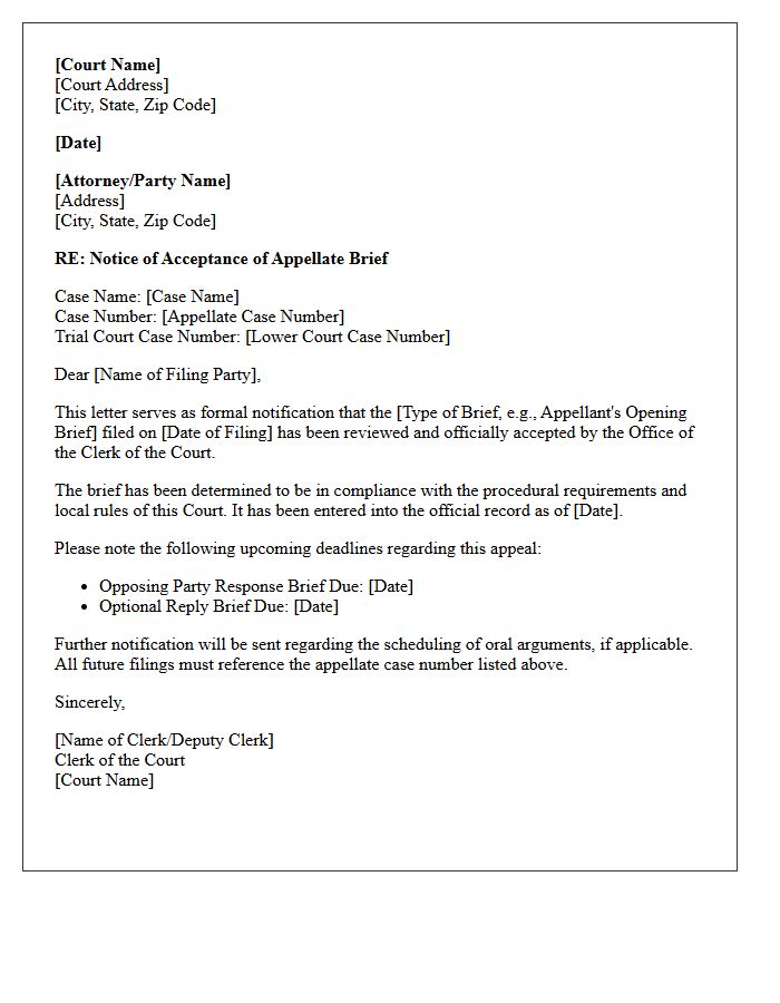 Appellate Brief Court Acceptance Status Letter