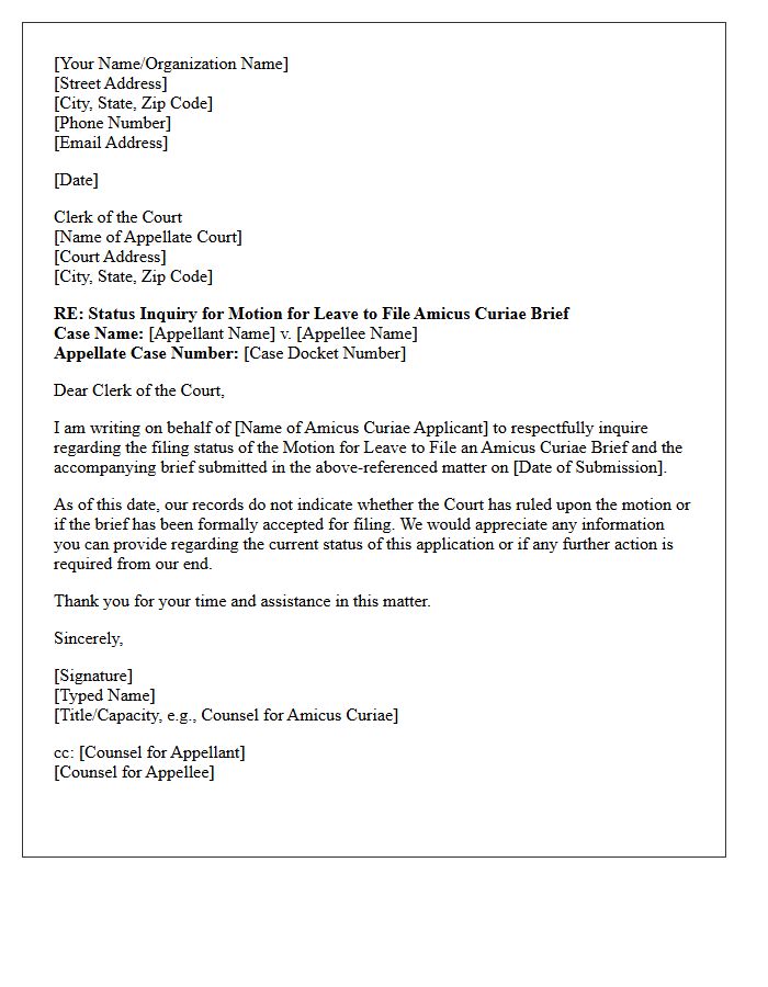 Amicus Curiae Appellate Brief Filing Status Letter