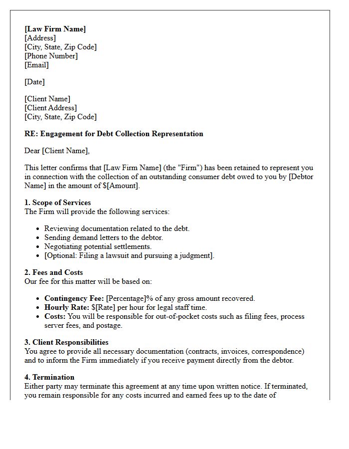 Consumer Debt Collection Representation Engagement Letter