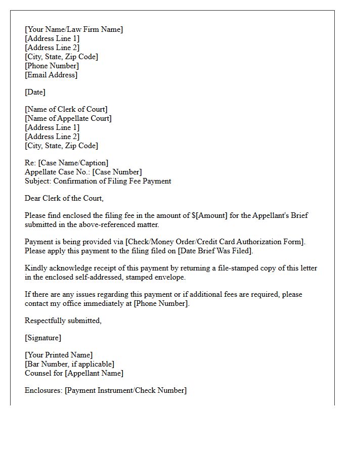 Appellate Brief Filing Fee Confirmation Letter