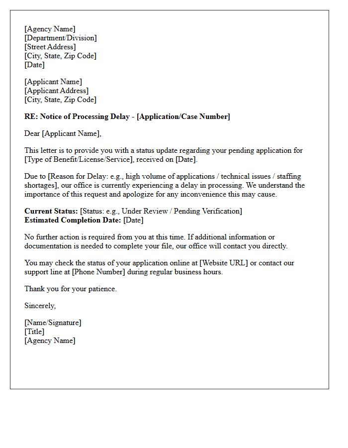 State Processing Delay Notification Status Update Letter